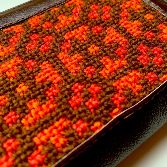 Vintage Stitched Boho 70s Clutch In Orange and Pink - Picture 3 of 13